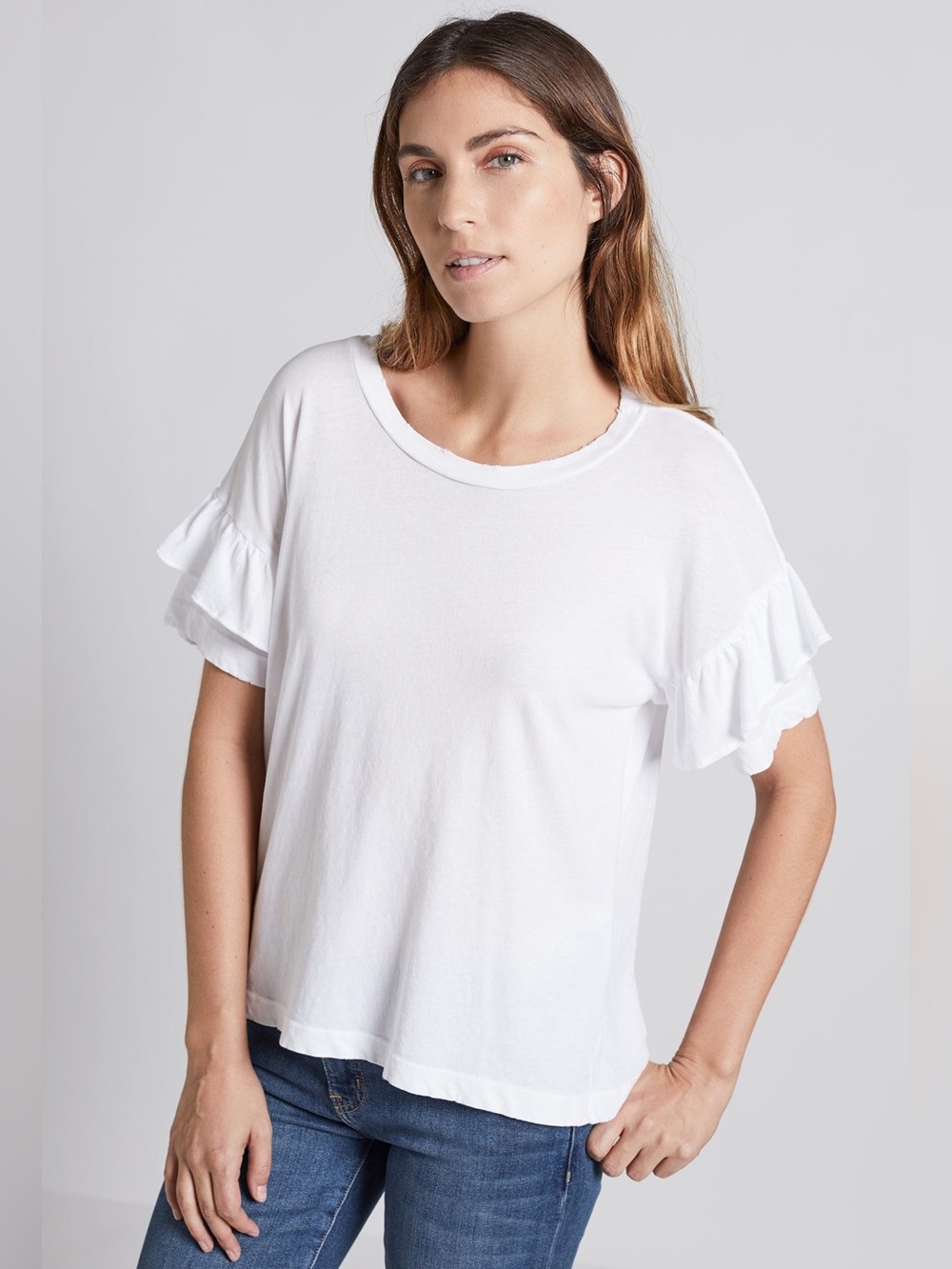 Current/Elliott White Sugar Ruffle Roadie Tee 3 Large